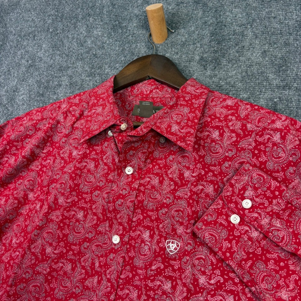 Ariat Button Down Shirt Mens XL Red Paisley Western Long Sleeve Cotton 0437